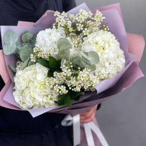 Букет "Суприм" из гортензий и хамелациума в Кашире