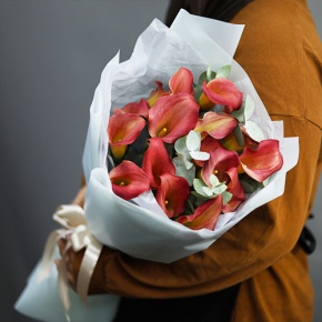 Букет из 17 нежных калл с эвкалиптом в Кашире