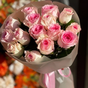 Букет из 15 розовых роз Кения (40 см) в Кашире